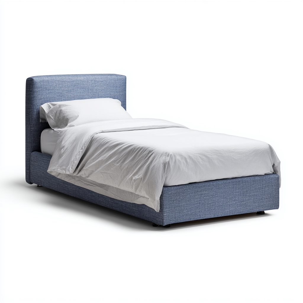 Letto singolo imbottito in tessuto 200x100x105 cm - blu - design contemporaneo minimalista-Hutete
