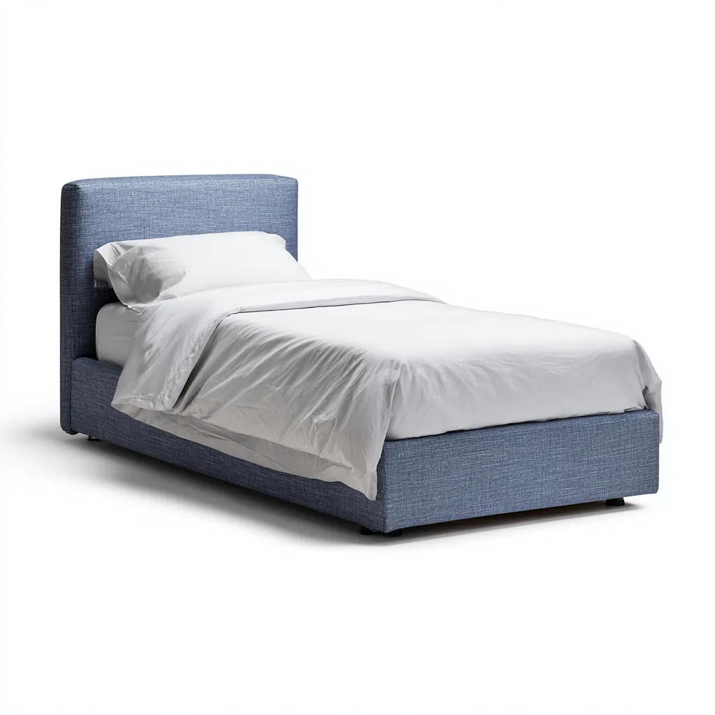 Letto singolo imbottito in tessuto 200x100x105 cm - blu - design contemporaneo minimalista-Hutete