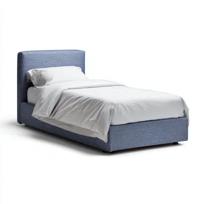 Letto singolo imbottito in tessuto 200x100x105 cm - blu - design contemporaneo minimalista-Hutete