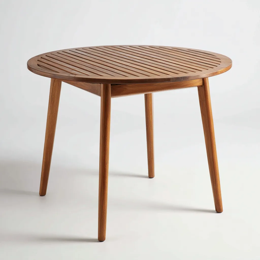 Tavolo da giardino - legno rotondo - 110x75 cm - marrone - design naturale moderno-Hutete