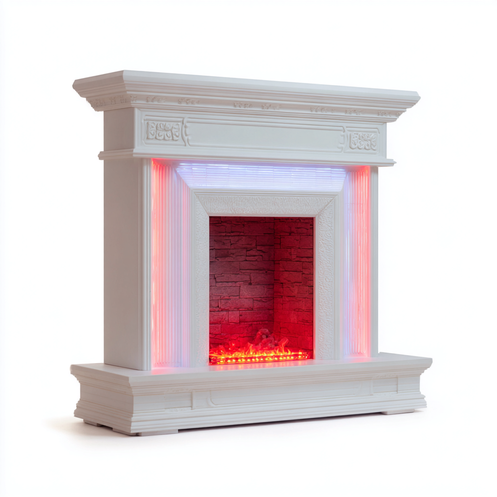 Camino elettrico in MDF 130x45x120 cm - bianco - stile neoclassico-Hutete