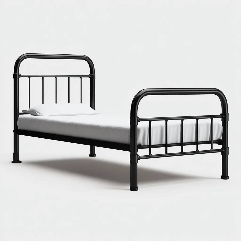 Letto singolo in metallo 200x100x95 cm - nero - stile industriale vintage-Hutete