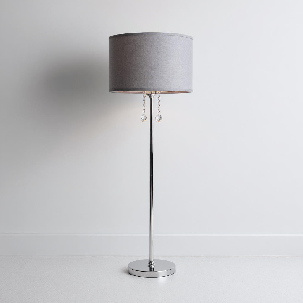 Lampada da terra in metallo 35x35x160 cm - argento-grigio - design moderno con pendenti in cristallo-Hutete