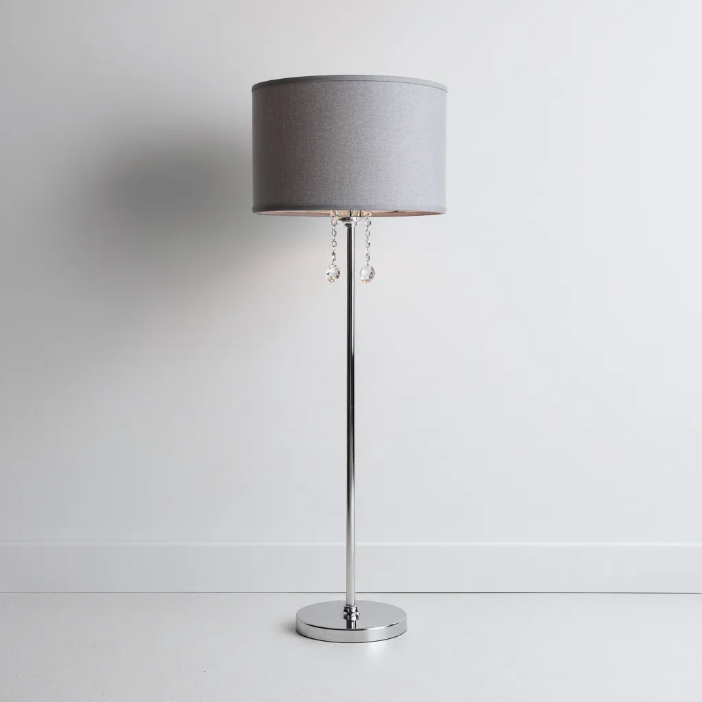 Lampada da terra in metallo 35x35x160 cm - argento-grigio - design moderno con pendenti in cristallo-Hutete