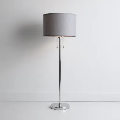 Lampada da terra in metallo 35x35x160 cm - argento-grigio - design moderno con pendenti in cristallo-Hutete