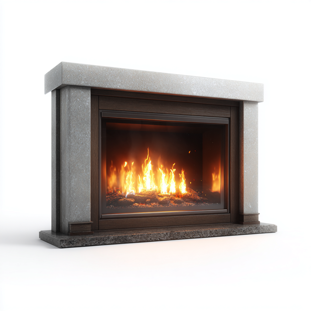 Camino elettrico in legno e pietra 125x45x95 cm - marrone-grigio - stile moderno-Hutete