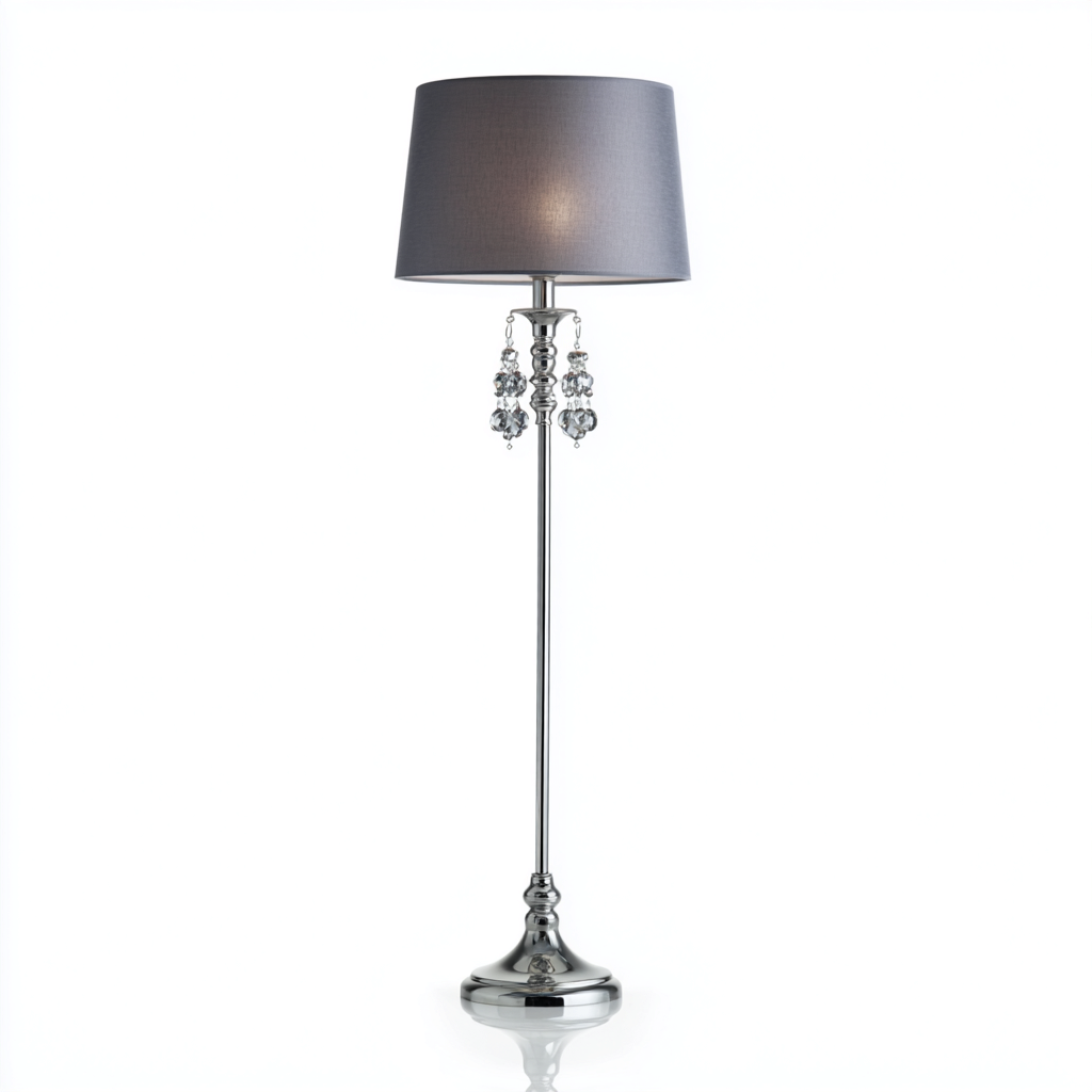 Lampada da terra in metallo 34x34x158 cm - argento-grigio - design elegante con pendenti in cristallo-Hutete