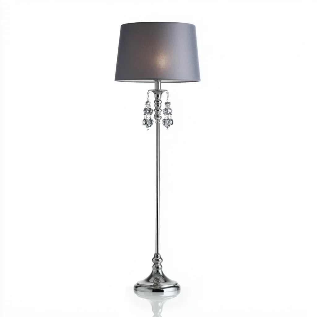 Lampada da terra in metallo 34x34x158 cm - argento-grigio - design elegante con pendenti in cristallo-Hutete
