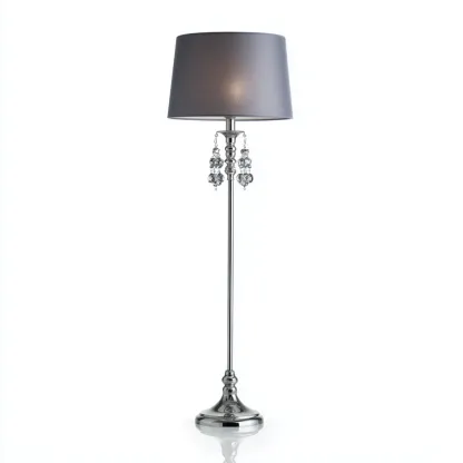 Lampada da terra in metallo 34x34x158 cm - argento-grigio - design elegante con pendenti in cristallo-Hutete