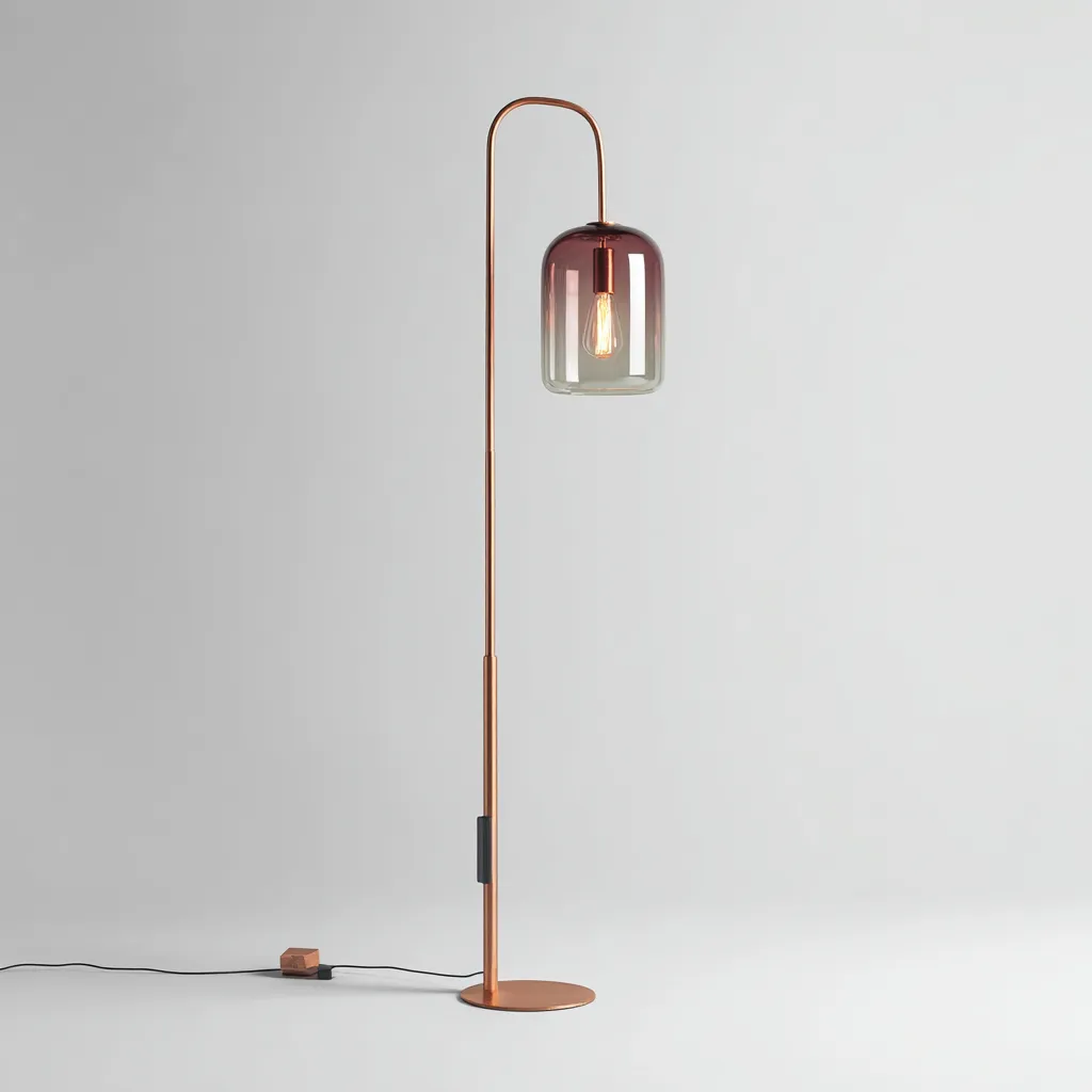 Lampada da terra in metallo con paralume in vetro 36x26x160 cm - oro-marrone - design moderno ad arco-Hutete