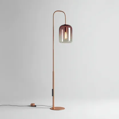 Lampada da terra in metallo con paralume in vetro 36x26x160 cm - oro-marrone - design moderno ad arco-Hutete