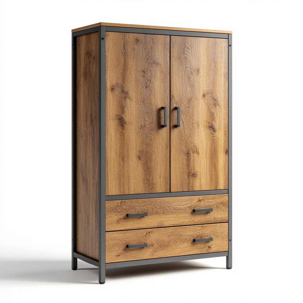 Armadio moderno in legno 120x55x190 cm - marrone - con spazi di archiviazione e struttura in metallo-Hutete