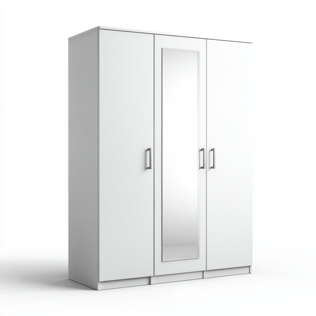 Armadio moderno in legno 170x55x200 cm - bianco - con specchio e spazi di archiviazione funzionali-Hutete