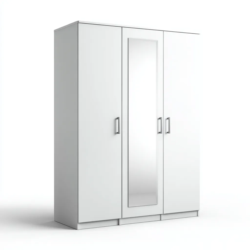 Armadio moderno in legno 170x55x200 cm - bianco - con specchio e spazi di archiviazione funzionali-Hutete