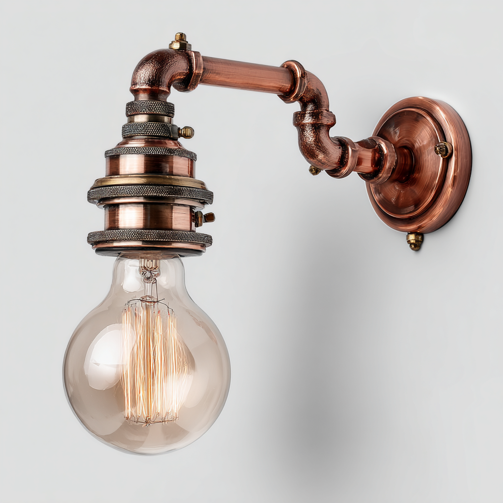 Applique in metallo e vetro - 20x18x30 cm - rame - stile industrial vintage-Hutete