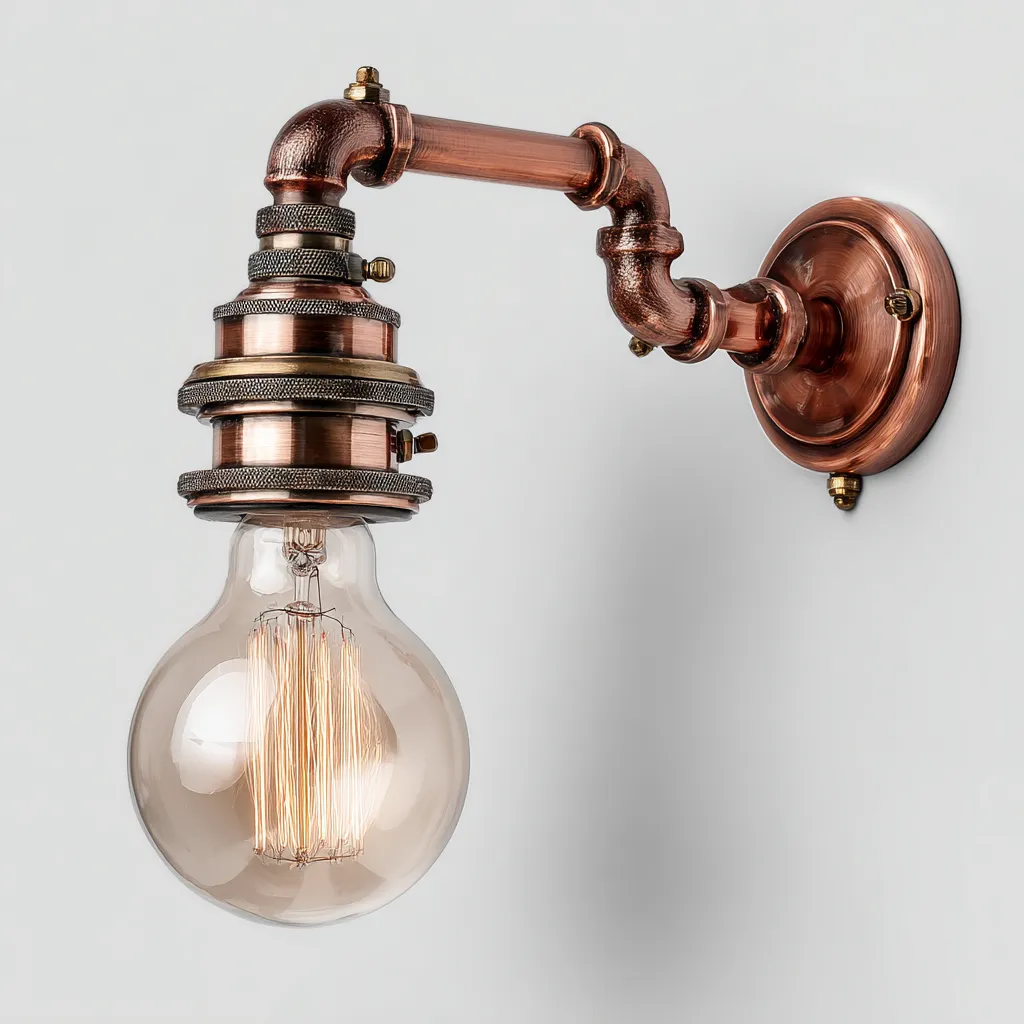 Applique in metallo e vetro - 20x18x30 cm - rame - stile industrial vintage-Hutete