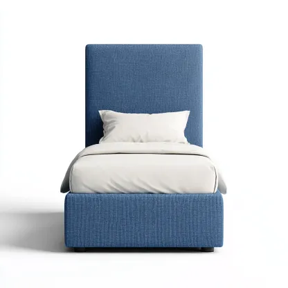 Letto singolo imbottito in tessuto 200x100x110 cm - blu - stile moderno con testiera alta-Hutete