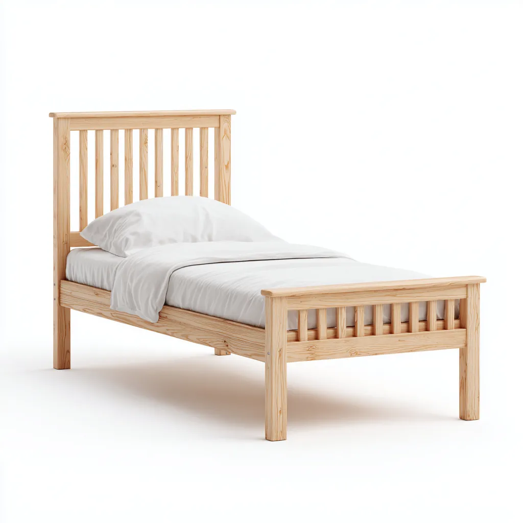 Letto singolo in legno massello 200x100x95 cm - legno naturale - stile nordico con testiera e pediera a doghe-Hutete