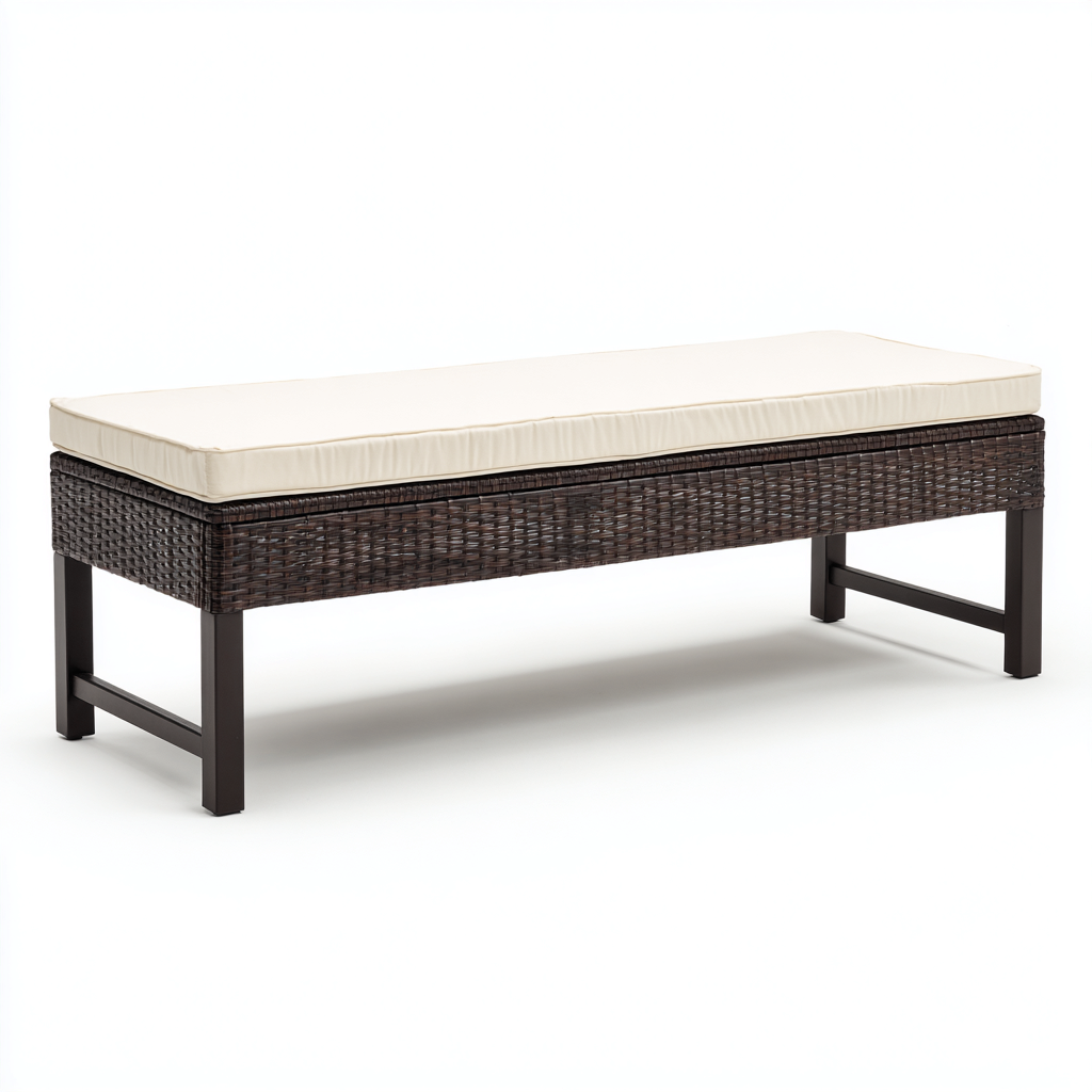Panca da giardino in rattan sintetico e metallo 140x50x45 cm - marrone-beige - stile moderno-Hutete