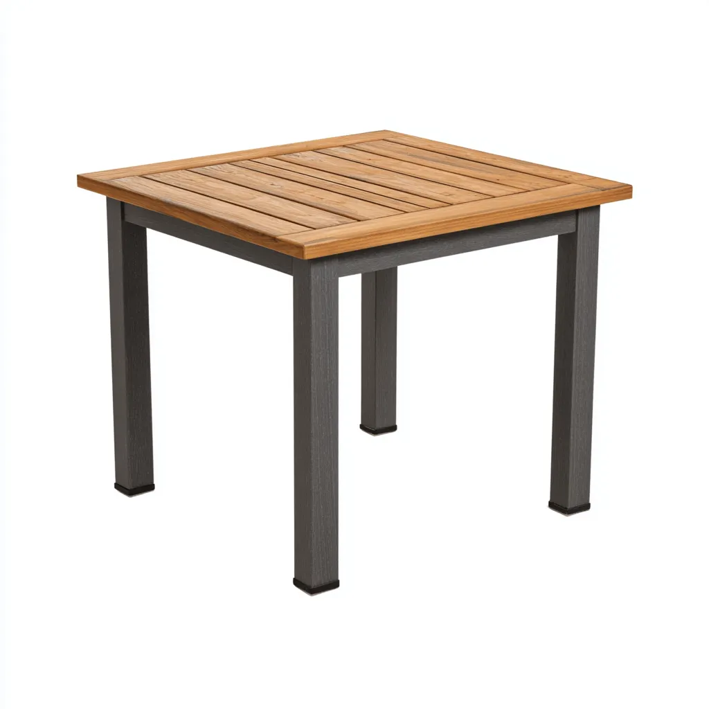 Tavolo da giardino in metallo e legno 70x70x75 cm - legno naturale-grigio scuro - design moderno-Hutete