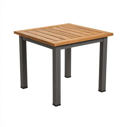 Tavolo da giardino in metallo e legno 70x70x75 cm - legno naturale-grigio scuro - design moderno-Hutete