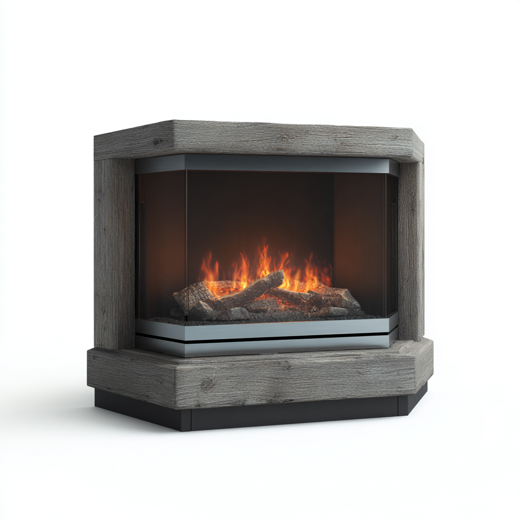 Camino elettrico ad angolo in legno 70x45x75 cm - grigio - design contemporaneo-Hutete