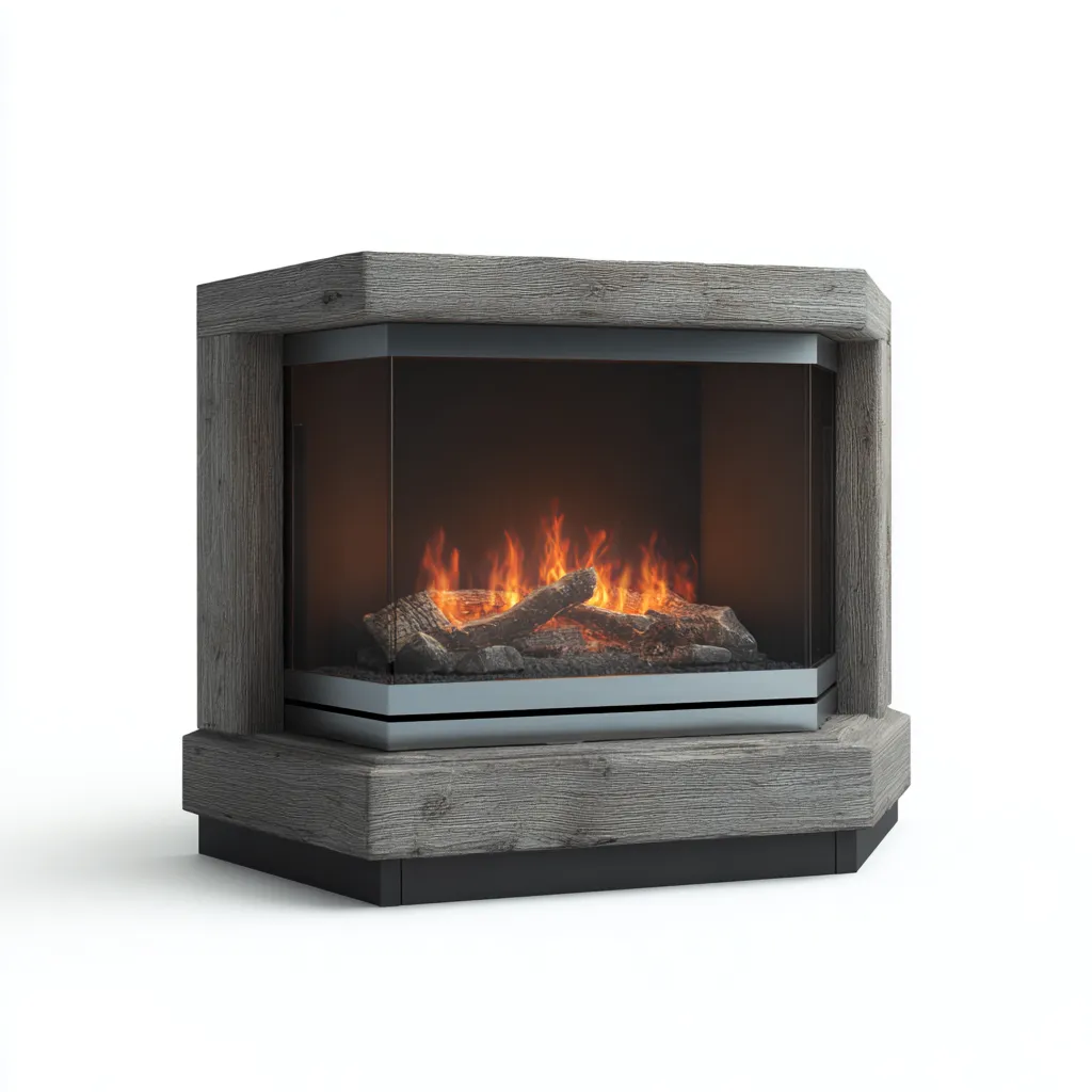 Camino elettrico ad angolo in legno 70x45x75 cm - grigio - design contemporaneo-Hutete