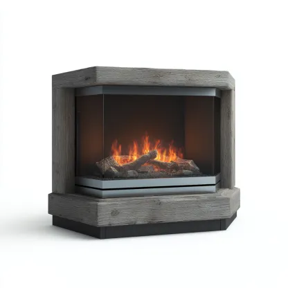 Camino elettrico ad angolo in legno 70x45x75 cm - grigio - design contemporaneo-Hutete