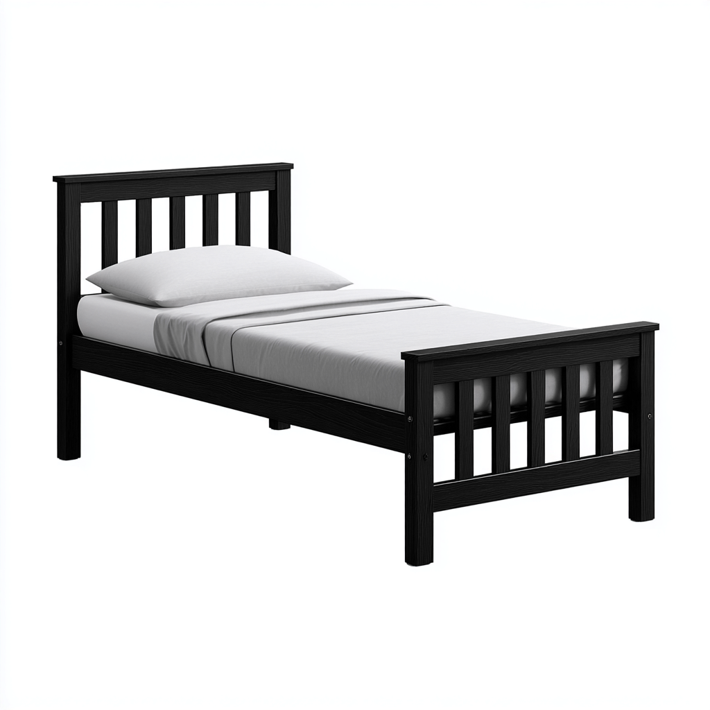 Letto singolo in legno di pino 200x100x90 cm - nero - design classico-Hutete