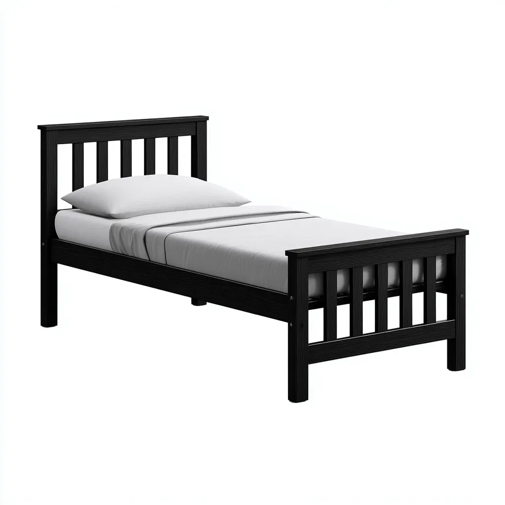 Letto singolo in legno di pino 200x100x90 cm - nero - design classico-Hutete