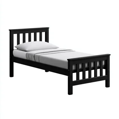 Letto singolo in legno di pino 200x100x90 cm - nero - design classico-Hutete