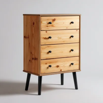 Cassettiera in legno di pino con gambe nere 75x45x105 cm - colore naturale-nero - stile scandinavo moderno-Hutete