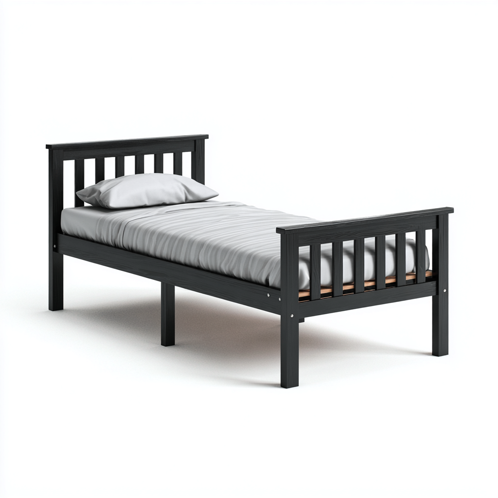 Letto singolo in legno massello 200x100x95 cm - nero - stile moderno classico-Hutete