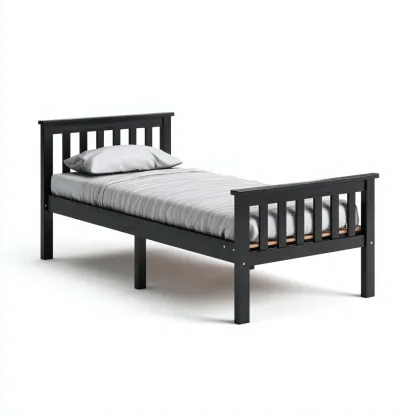 Letto singolo in legno massello 200x100x95 cm - nero - stile moderno classico-Hutete
