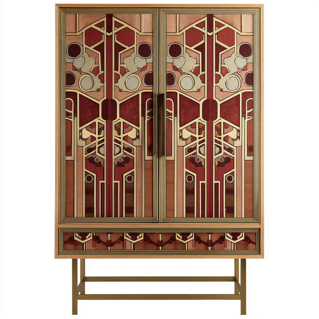 Armadio in legno 130x50x190 cm - rosso - con finitura decorativa e base in metallo dorato-Hutete