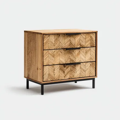 Cassettiera in legno di rovere e bambù 90x45x85 cm - colore naturale e nero - stile boho moderno-Hutete