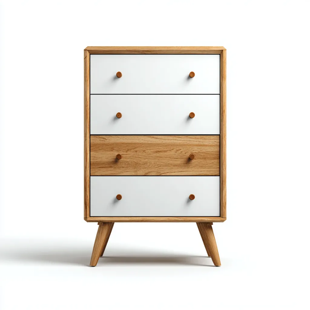 Cassettiera in legno e MDF 68x42x95 cm - rovere naturale-bianco - stile nordico con gambe inclinate-Hutete