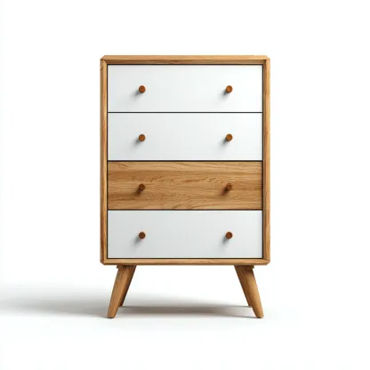 Cassettiera in legno e MDF 68x42x95 cm - rovere naturale-bianco - stile nordico con gambe inclinate-Hutete