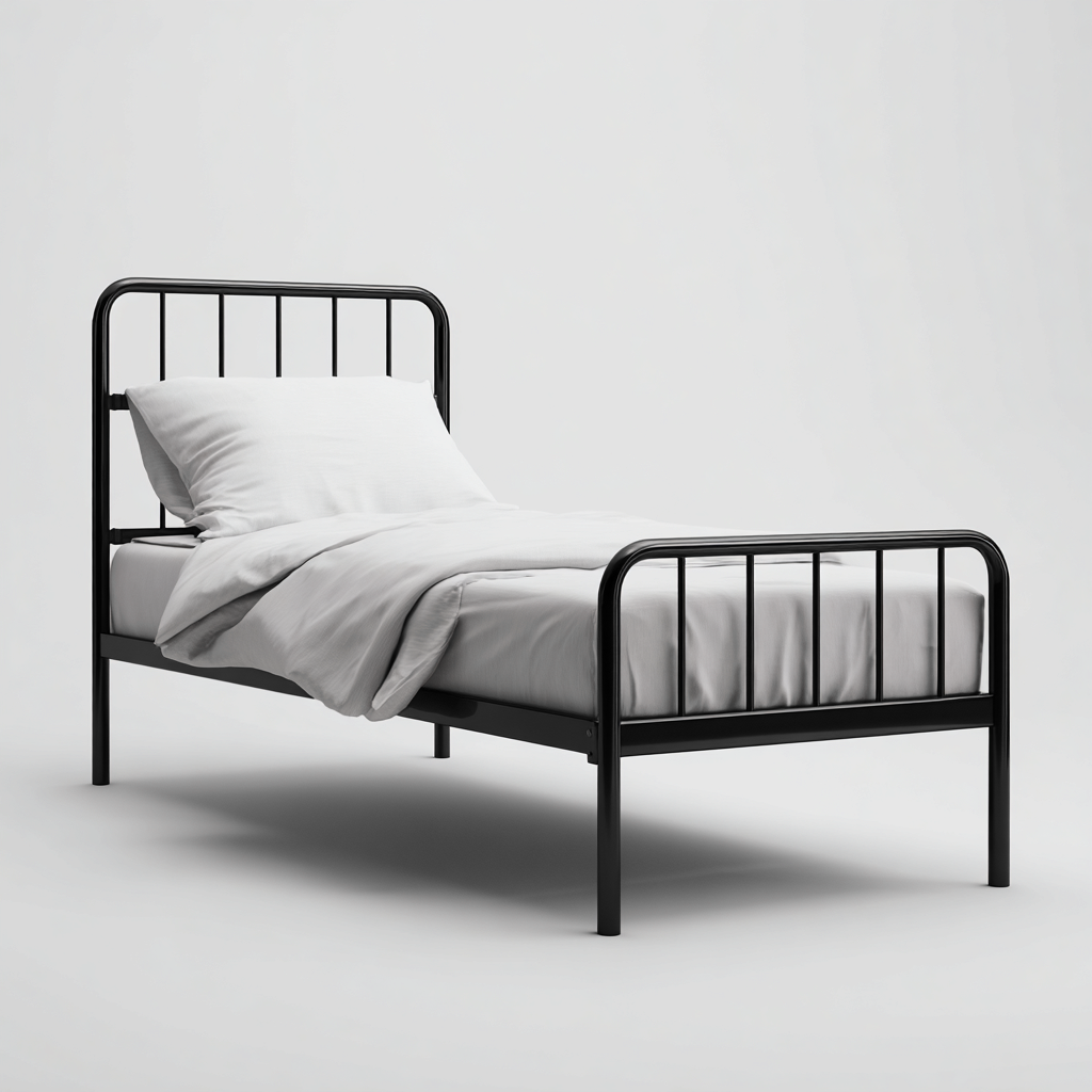 Letto singolo in acciaio 200x100x90 cm - nero - stile minimal moderno-Hutete