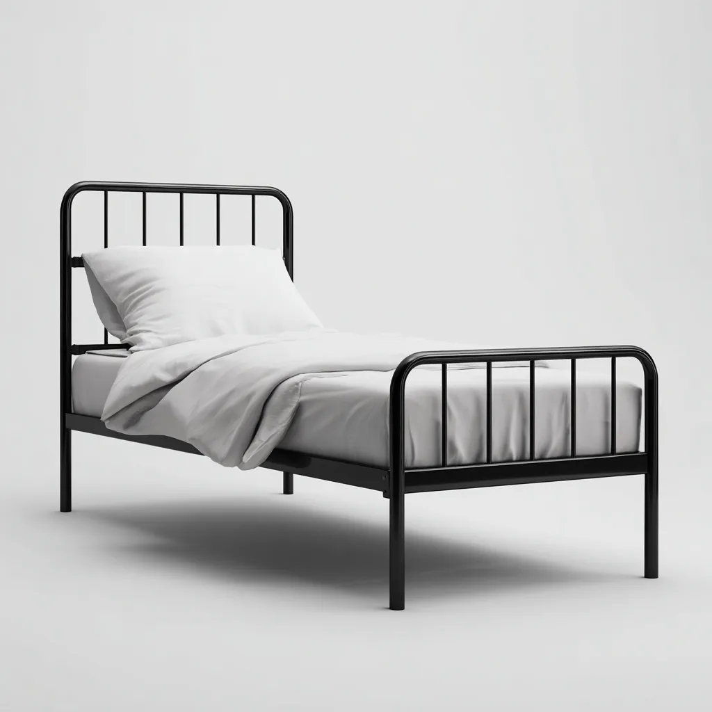 Letto singolo in acciaio 200x100x90 cm - nero - stile minimal moderno-Hutete