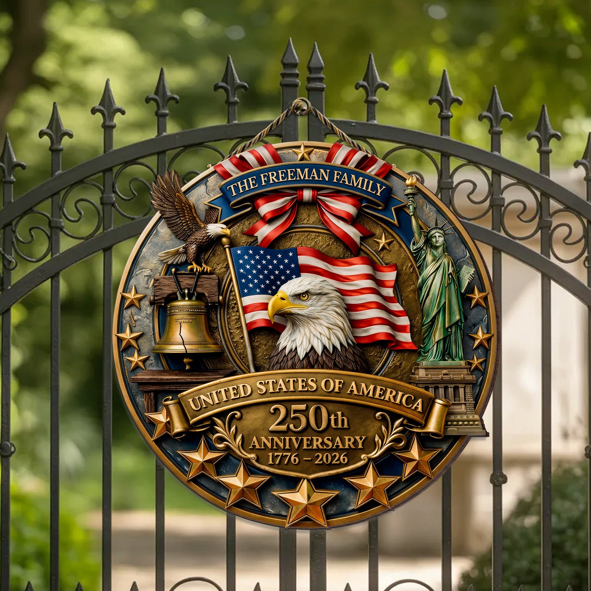 Custom Family Patriotic Door Decor – America 250th Anniversary Edition