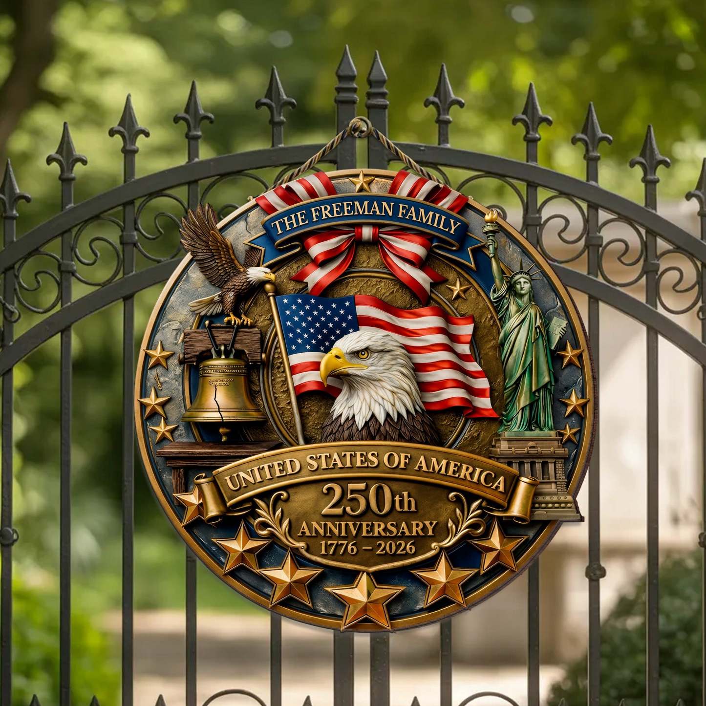 Custom Family Patriotic Door Decor – America 250th Anniversary Edition