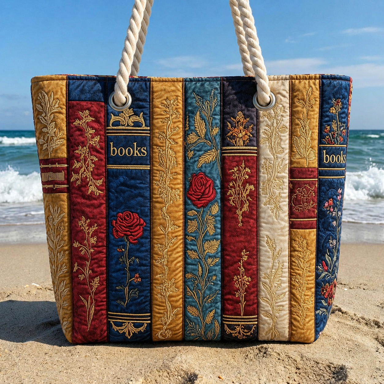 Vintage Rose Books Quilted Beach Bag GFTOQA1533