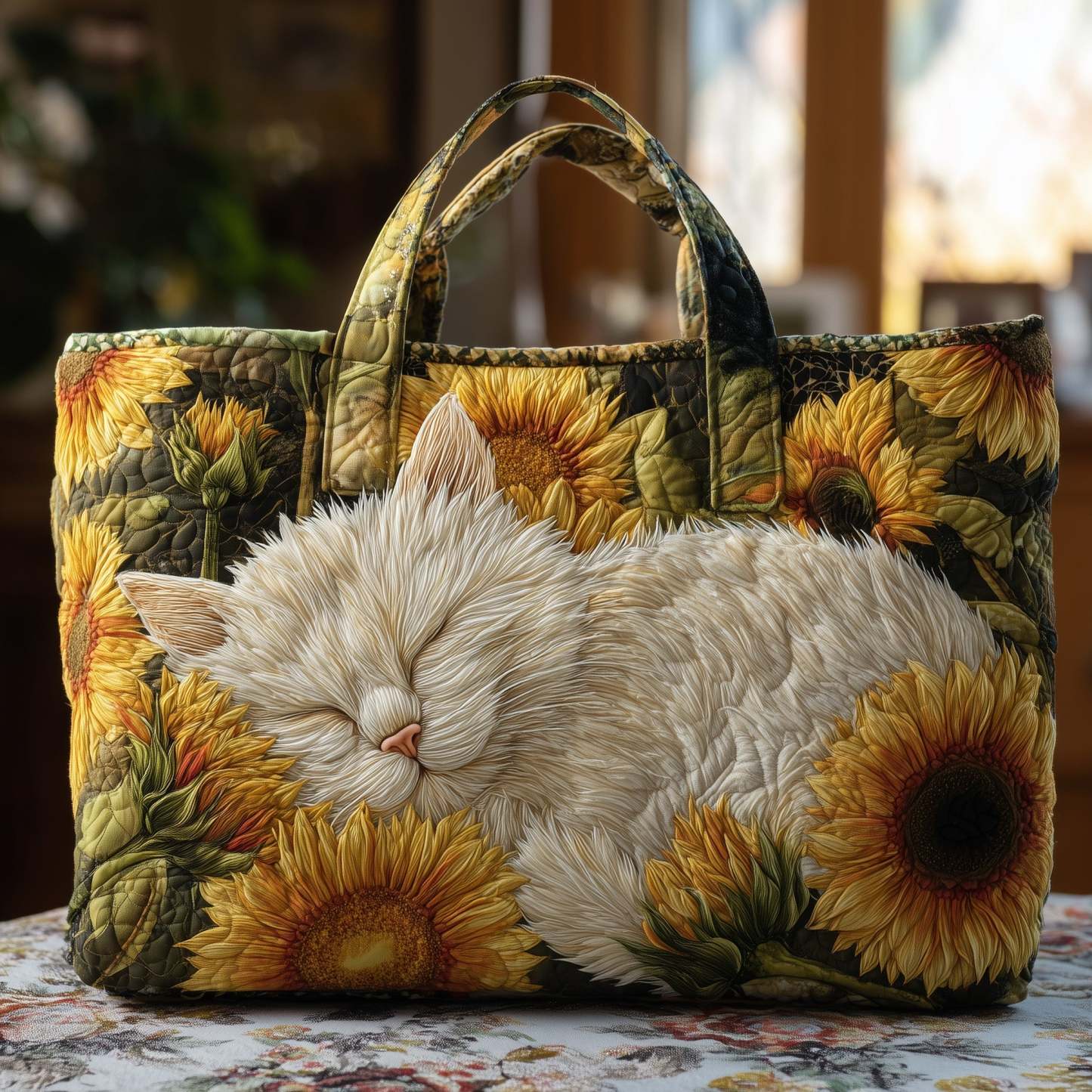 Sunflower Cat Quilted Tote Bag GFTONT1915