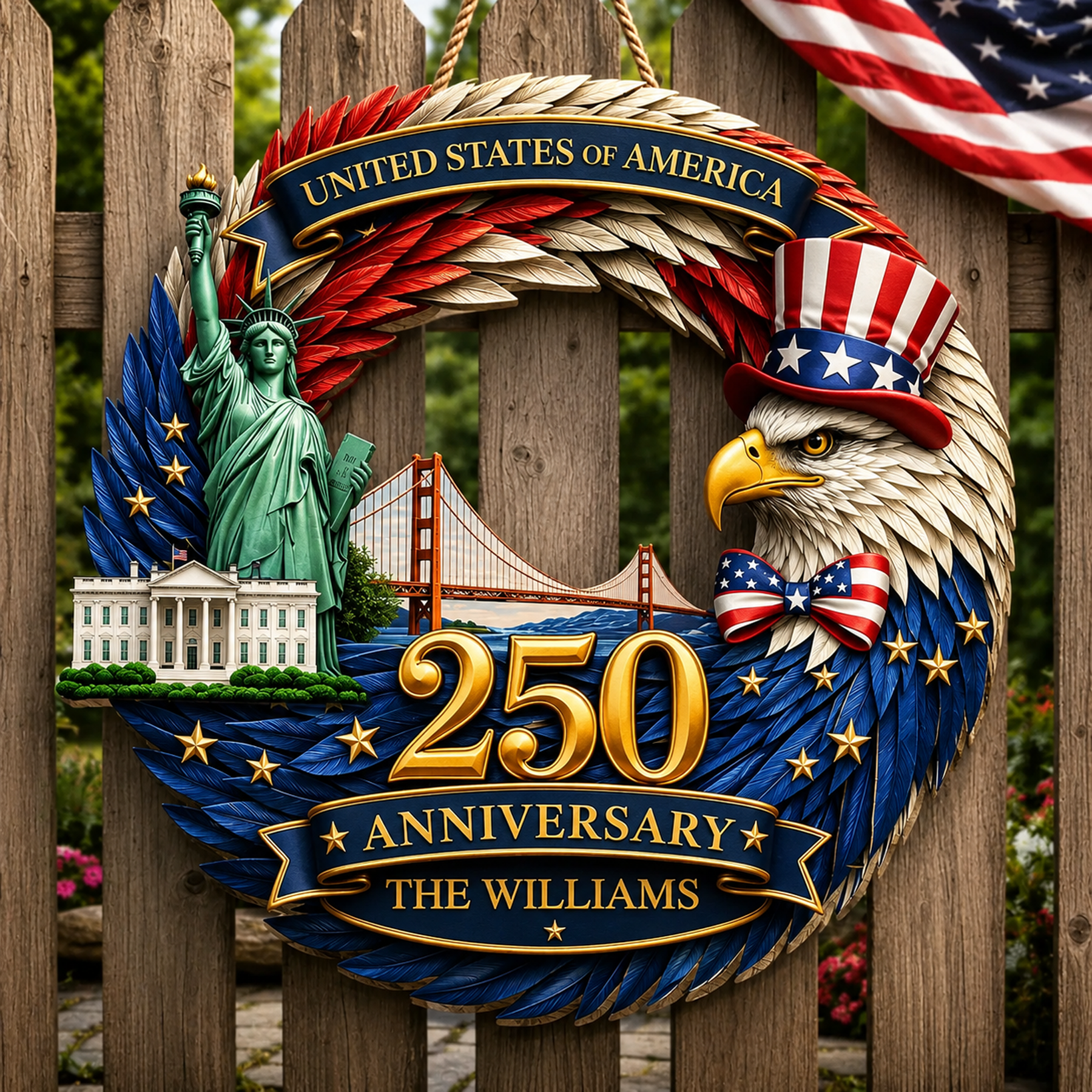 Custom Family Patriotic Door Decor – America 250th Anniversary Edition