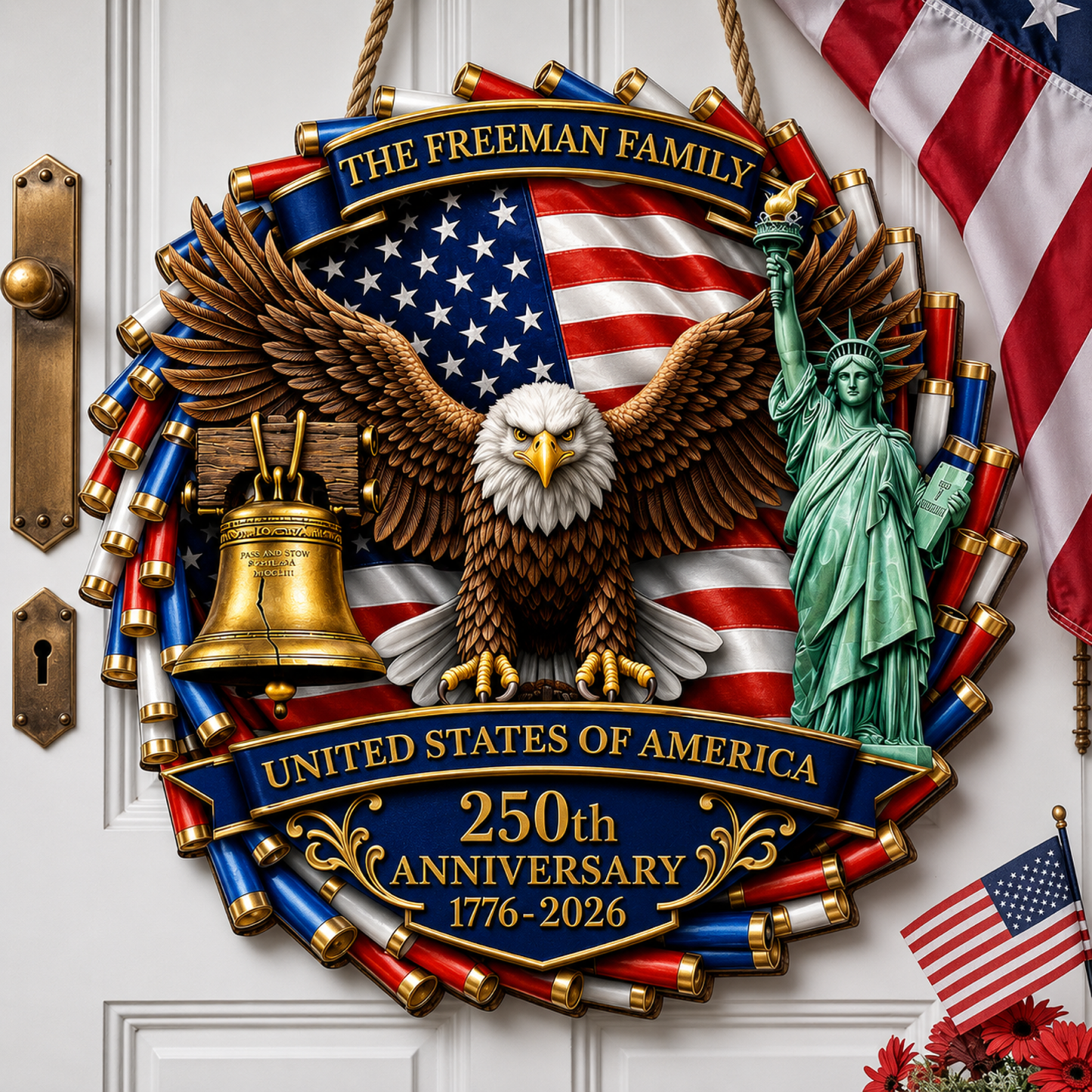 Custom Family Patriotic Door Decor – America 250th Anniversary Edition