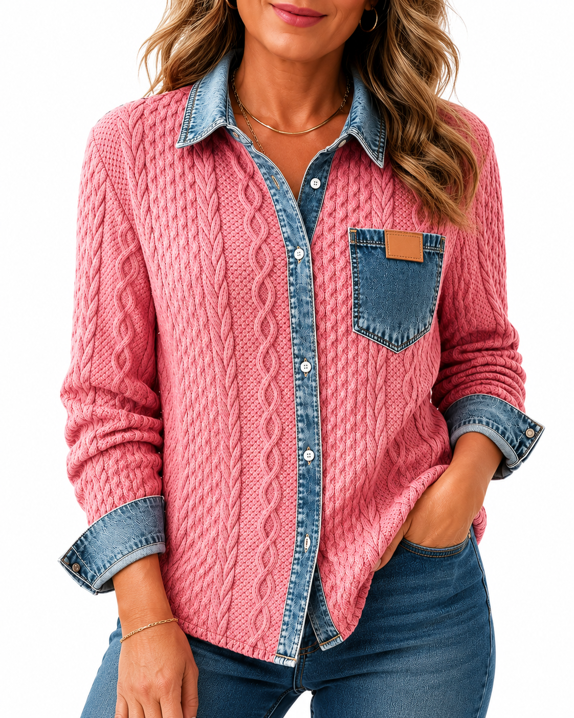 🎄Clearance Sale🔥 Women's Retro Knitted Denim Shirt