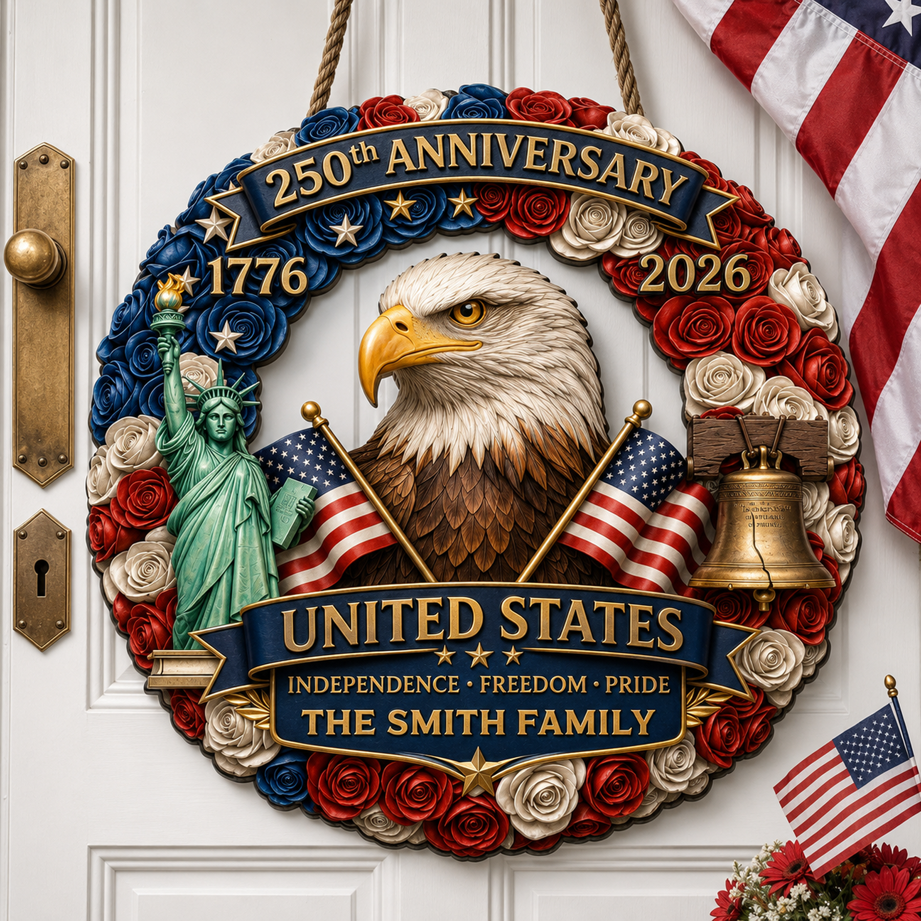 Custom Family Patriotic Door Decor – America 250th Anniversary Edition