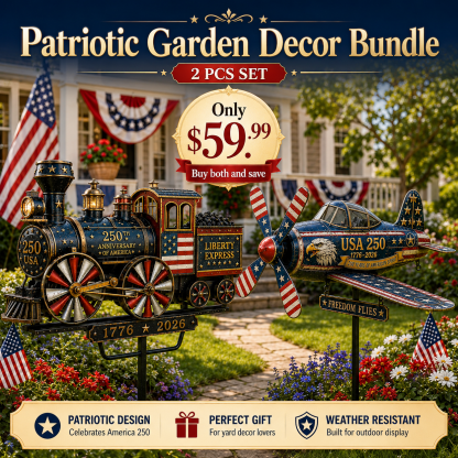 🔥 50% OFF Today Only 🔥🚂  Handmade Fire Truck & Liberty Train Yard Decor – America 250th Anniversary Edition