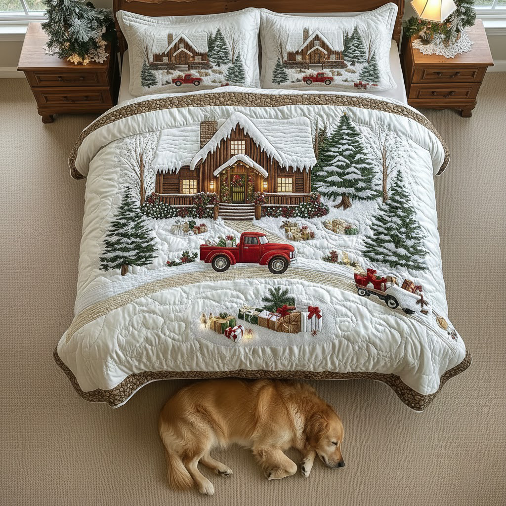 Peaceful Snow Cabin 3-Piece Quilted Bedding Set GFTOHD705